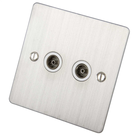Scolmore Click Define 1 Gang Non Isolated Twin Coaxial Socket White Insert Stainless Steel