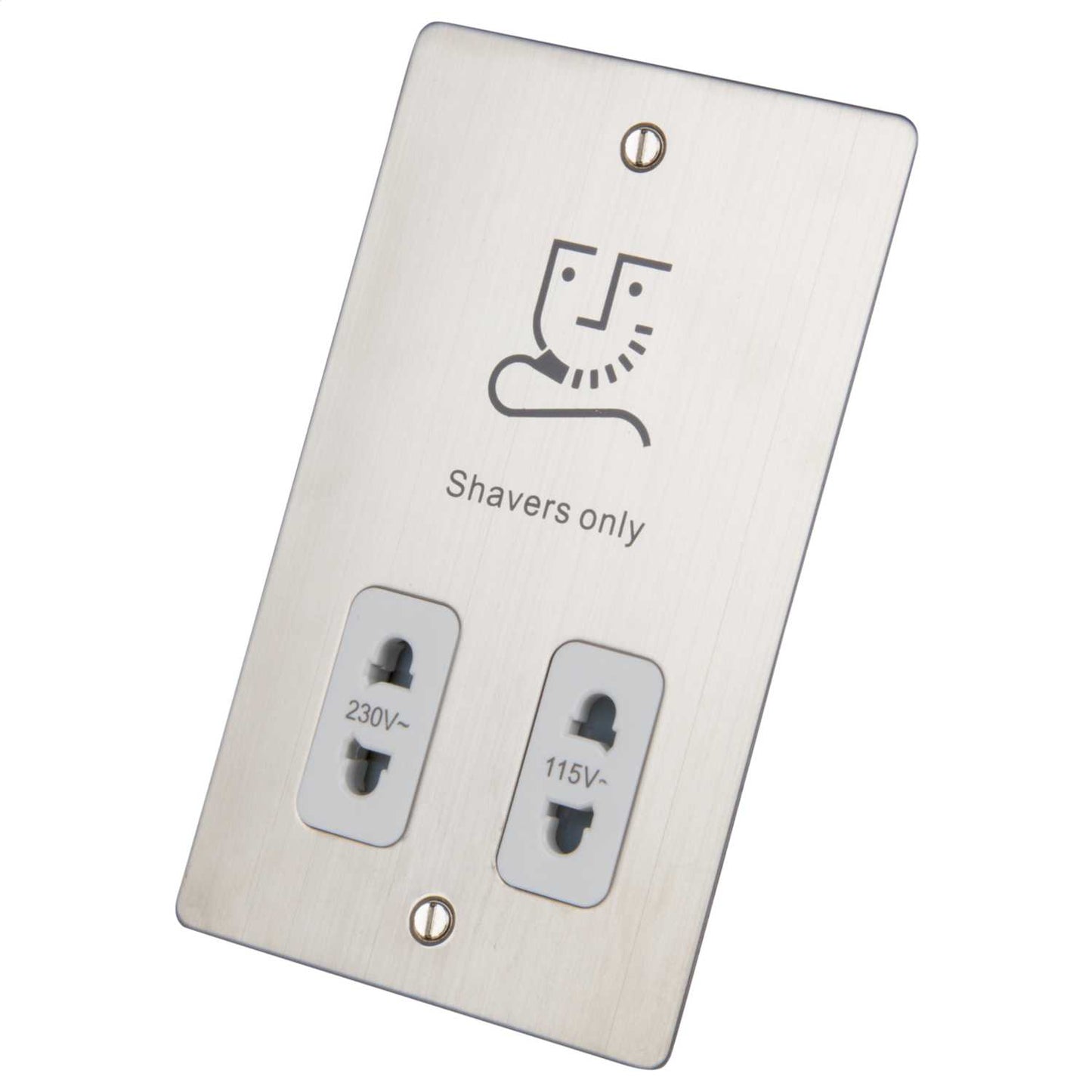 Scolmore Click Define Dual Voltage Shaver Socket White Insert Stainless Steel