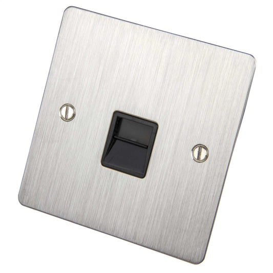 Scolmore Click Define 1 Gang Secondary Telephone Socket Black Insert Stainless Steel