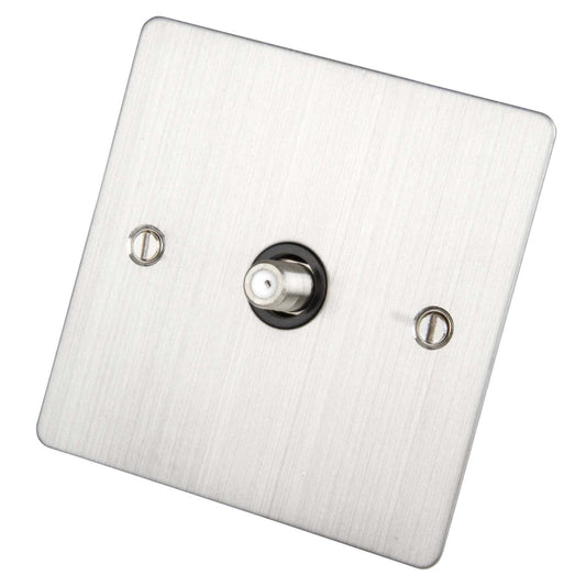 Scolmore Click Define 1 Gang Non Isolated Satellite Socket Black Insert Stainless Steel