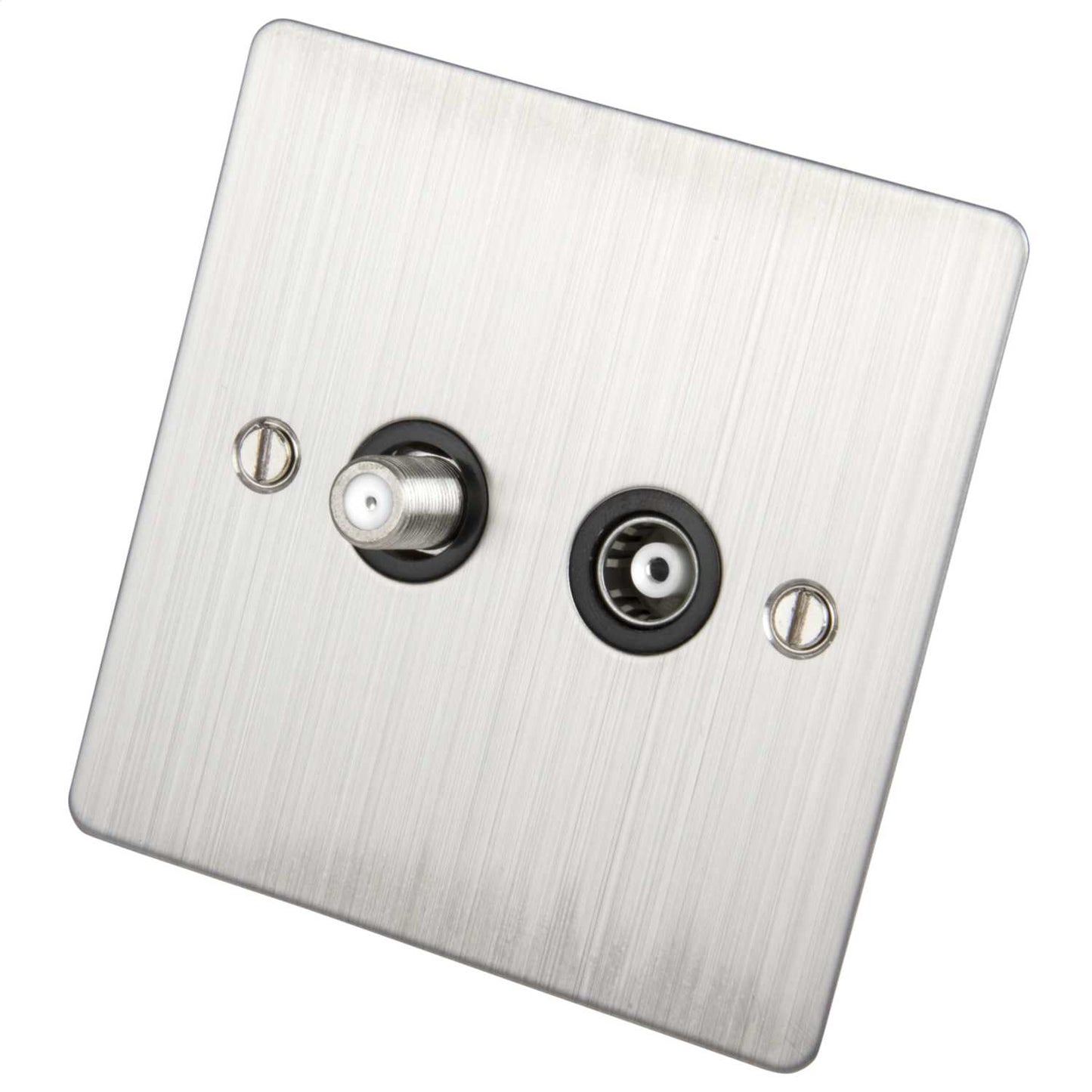 Scolmore Click Define 1 Gang Satellite and Coaxial Socket Black Insert Stainless Steel