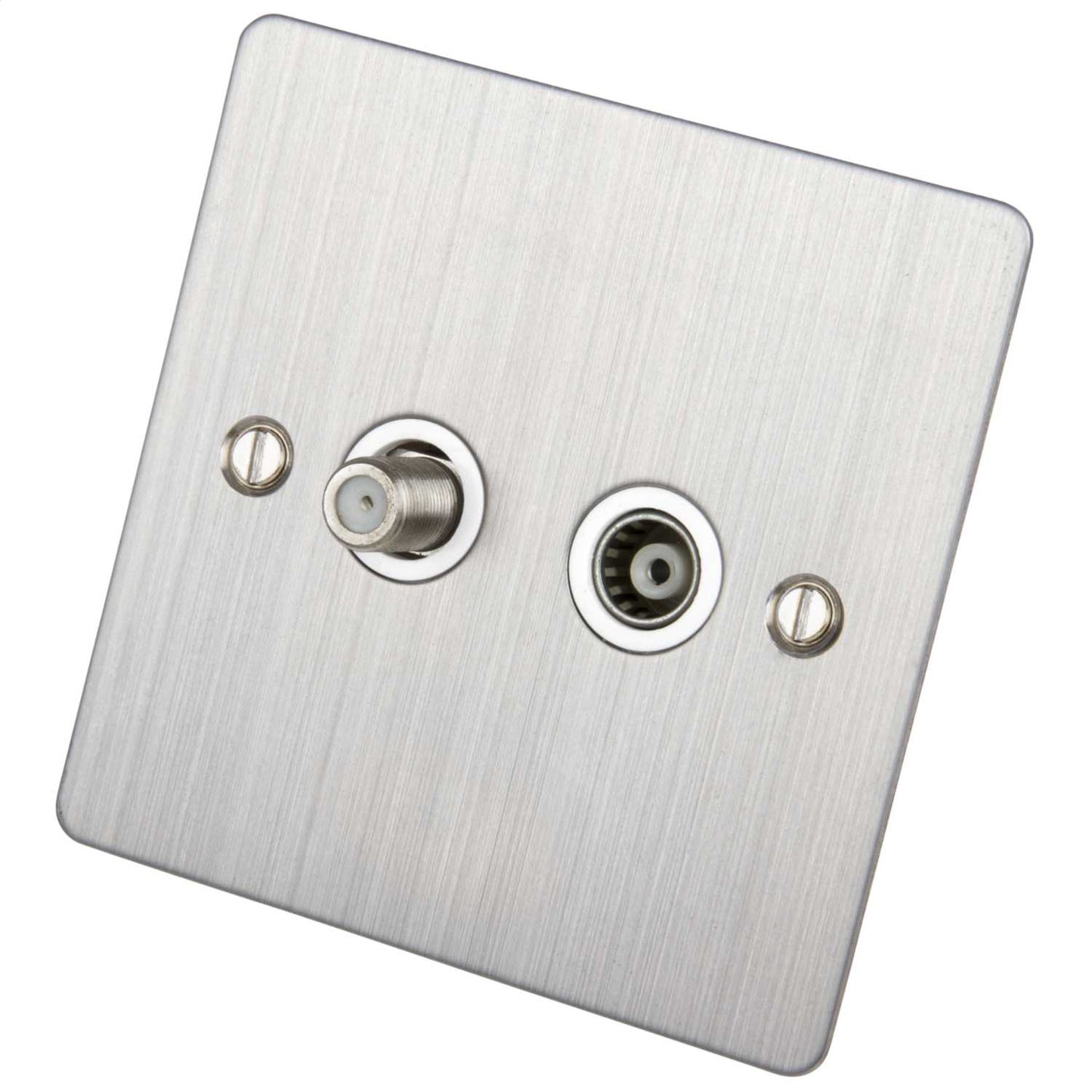 Scolmore Click Define 1 Gang Satellite and Coaxial Socket White Insert Stainless Steel