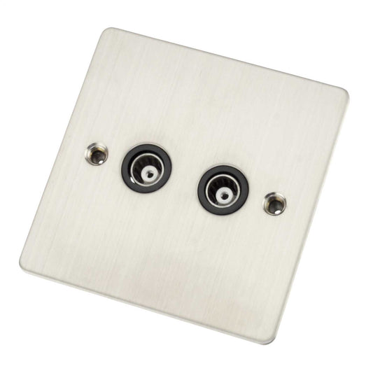 Scolmore Click Define 1 Gang Isolated Twin Coaxial Socket Black Insert Stainless Steel