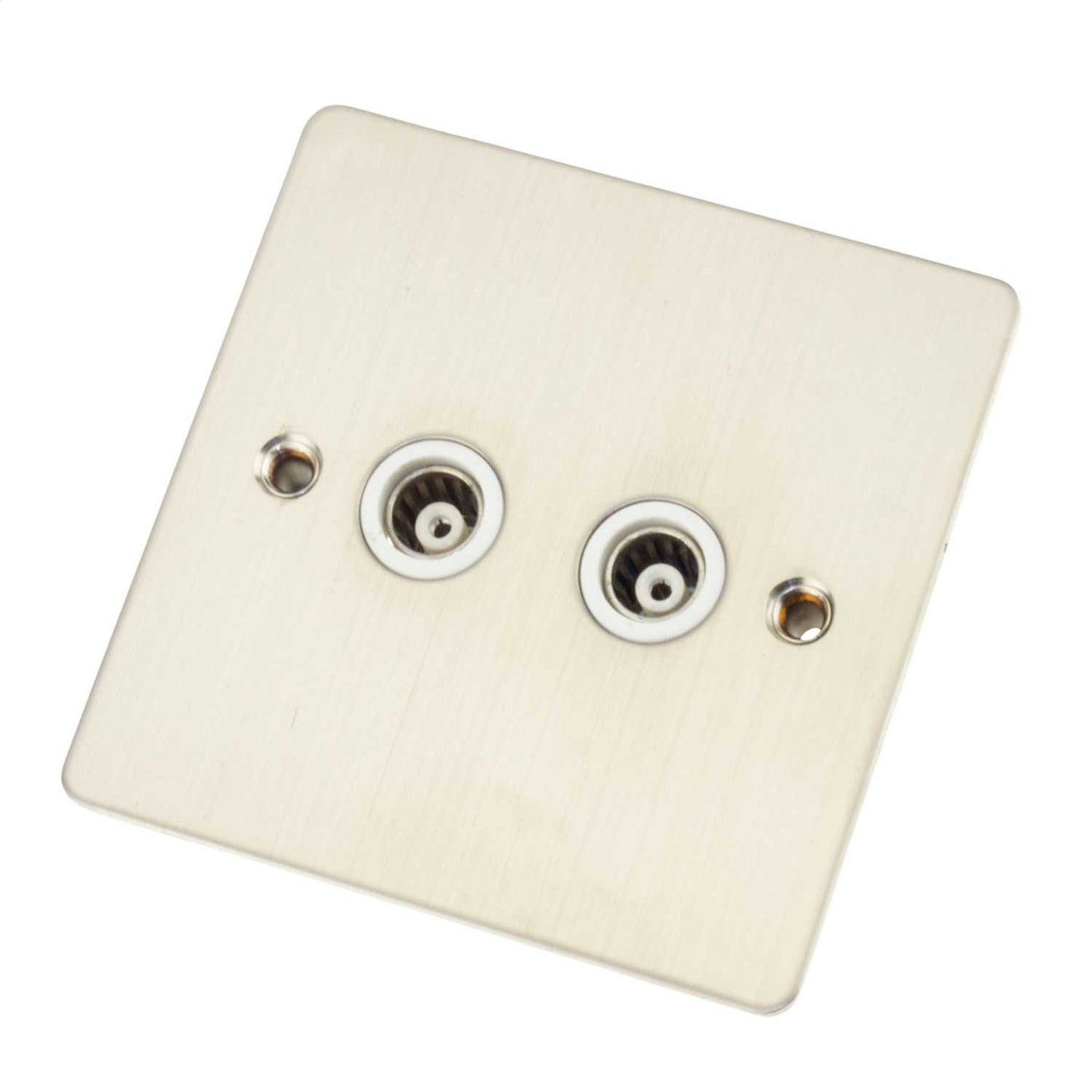Scolmore Click Define 1 Gang Isolated Twin Coaxial Socket White Insert Stainless Steel