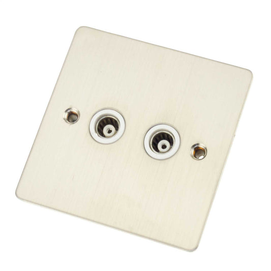 Scolmore Click Define 1 Gang Isolated Twin Coaxial Socket White Insert Stainless Steel