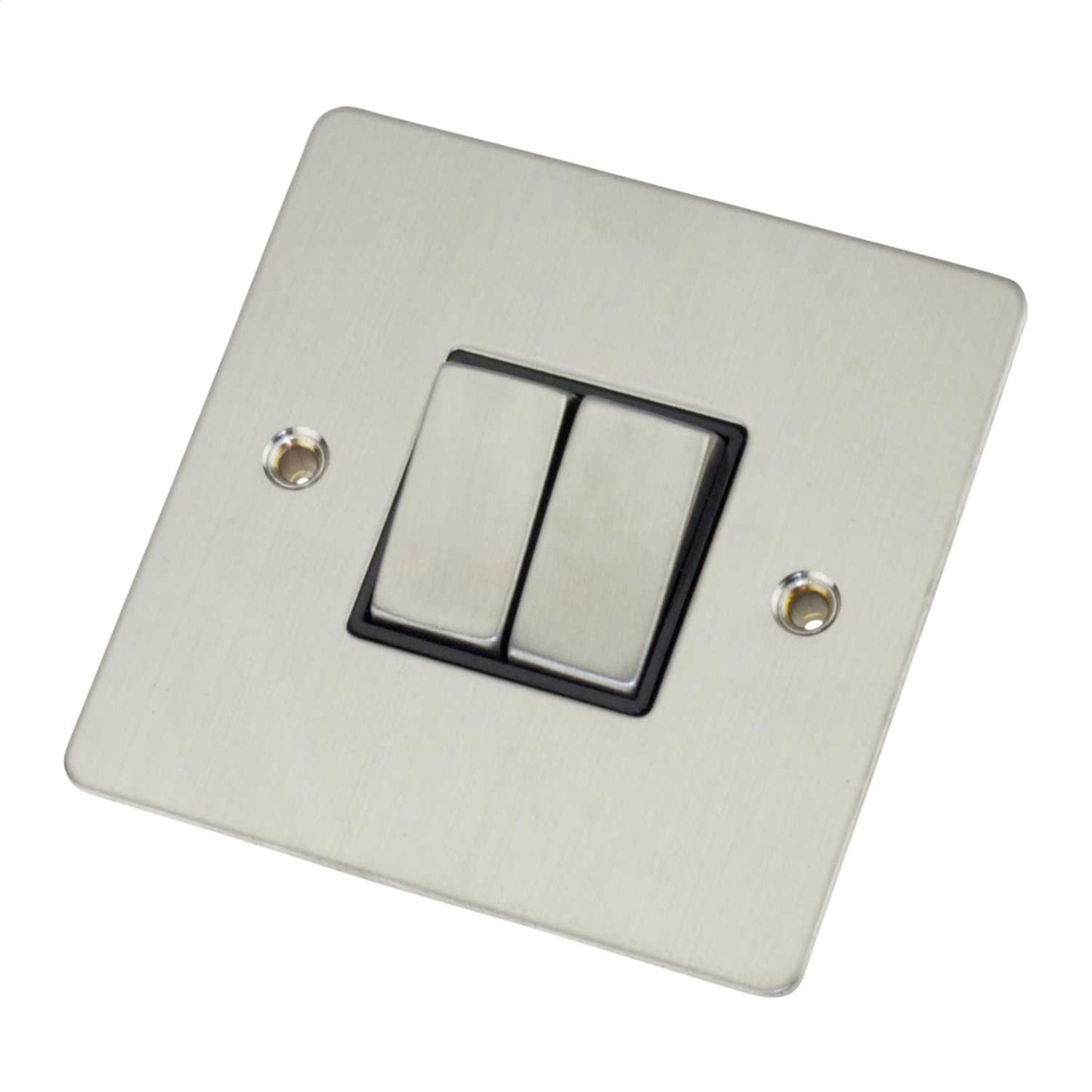 Scolmore Click Define 10A 2 Gang 2 Way Light Switch Black Insert Stainless Steel