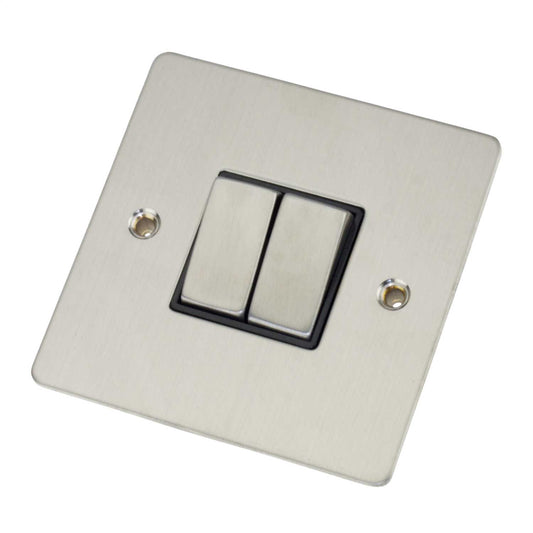 Scolmore Click Define 10A 2 Gang 2 Way Light Switch Black Insert Stainless Steel