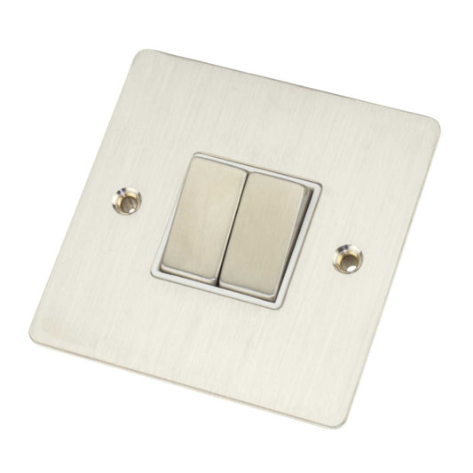 Scolmore Click Define 10A 2 Gang 2 Way Light Switch White Insert Stainless Steel