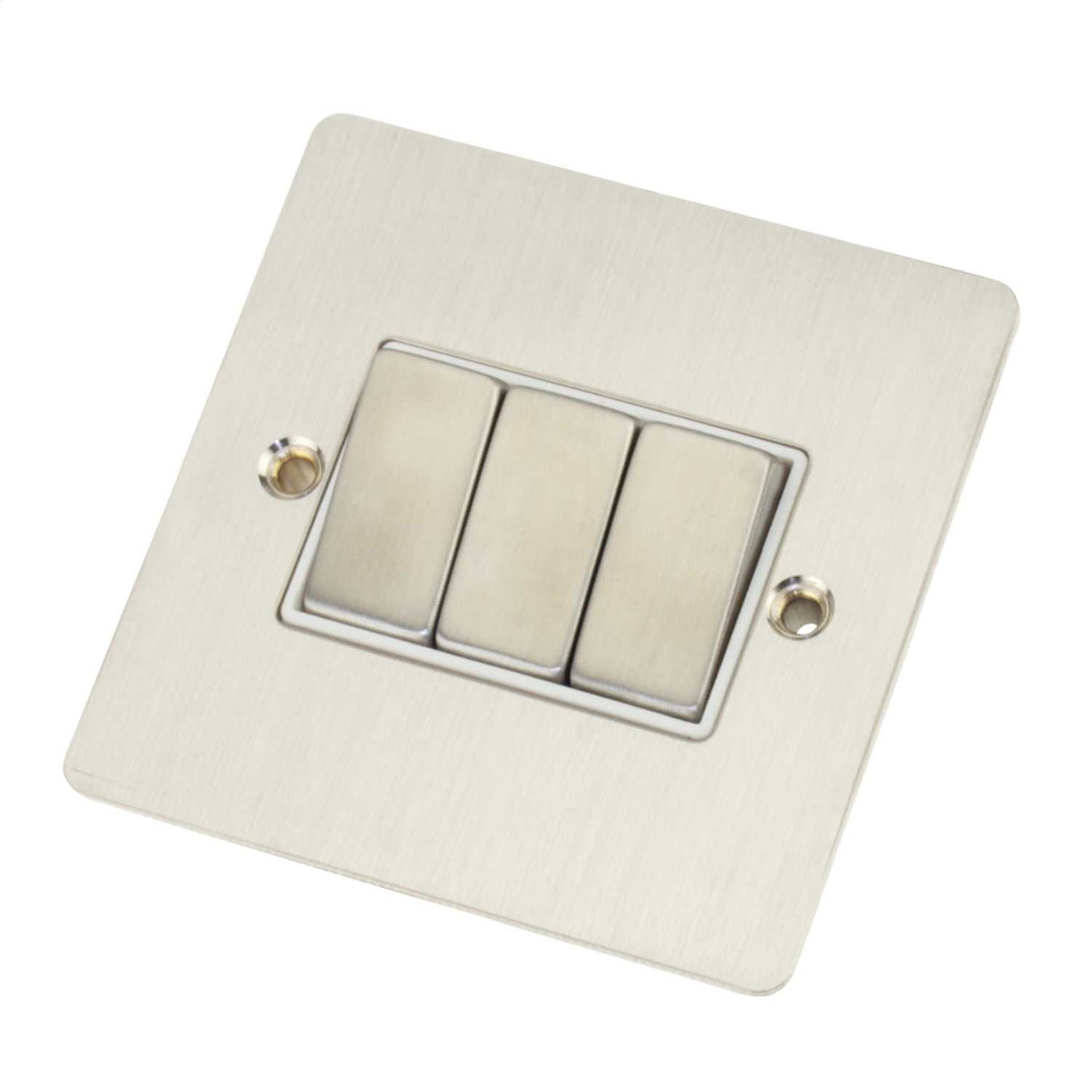 Scolmore Click Define 10A 3 Gang 2 Way Light Switch White Insert Stainless Steel