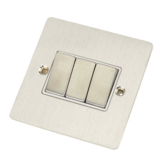 Scolmore Click Define 10A 3 Gang 2 Way Light Switch White Insert Stainless Steel