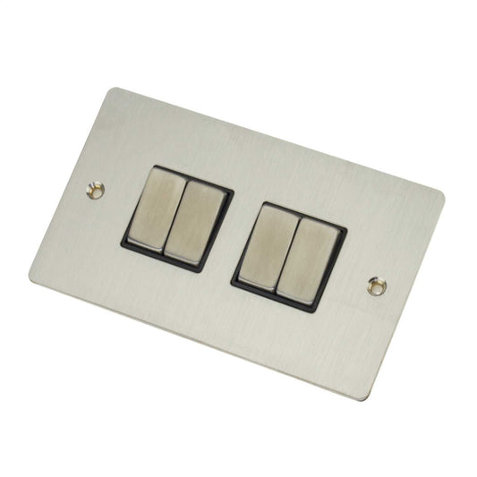 Scolmore Click Define 10A 4 Gang 2 Way Light Switch Black Insert Stainless Steel