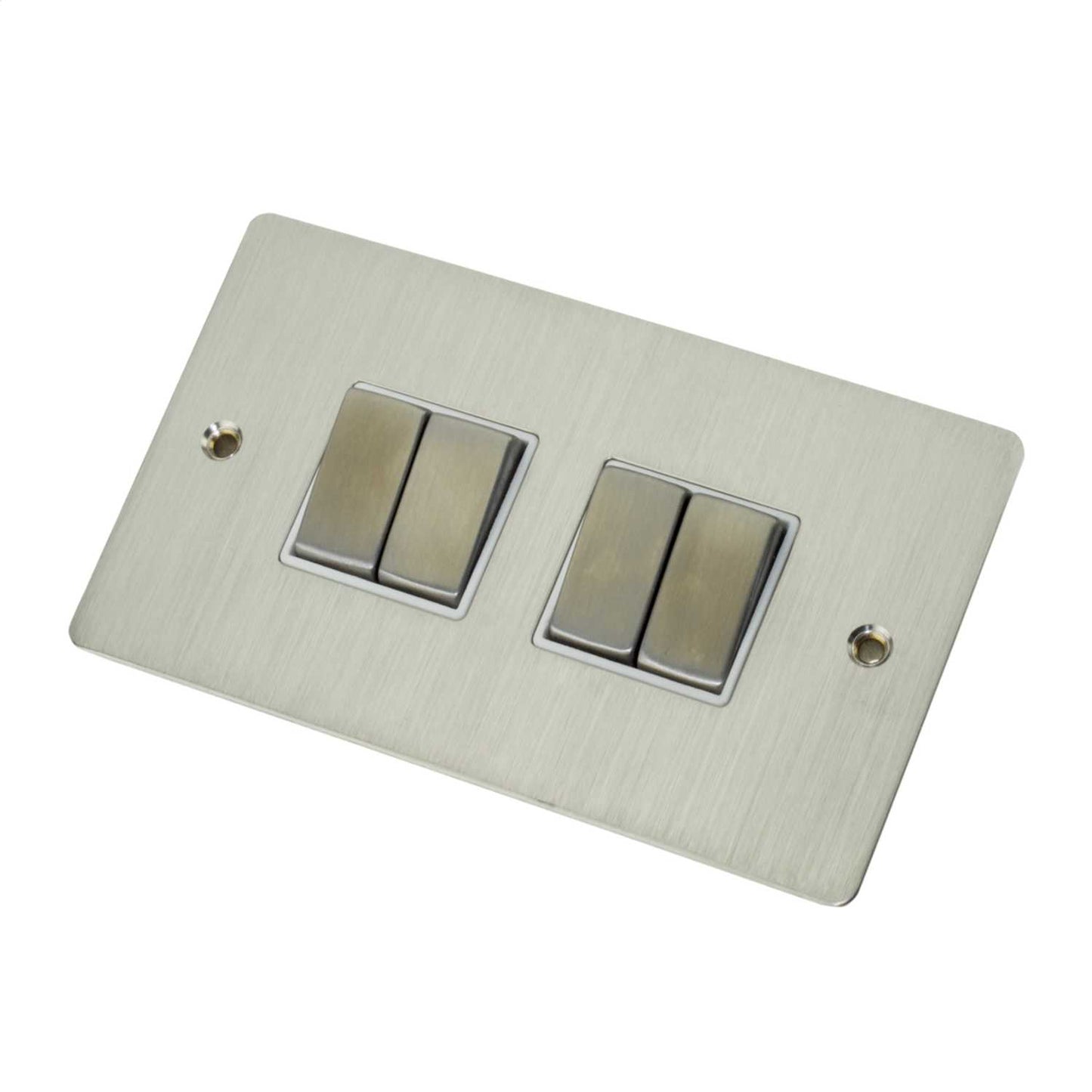 Scolmore Click Define 10A 4 Gang 2 Way Light Switch White Insert Stainless Steel