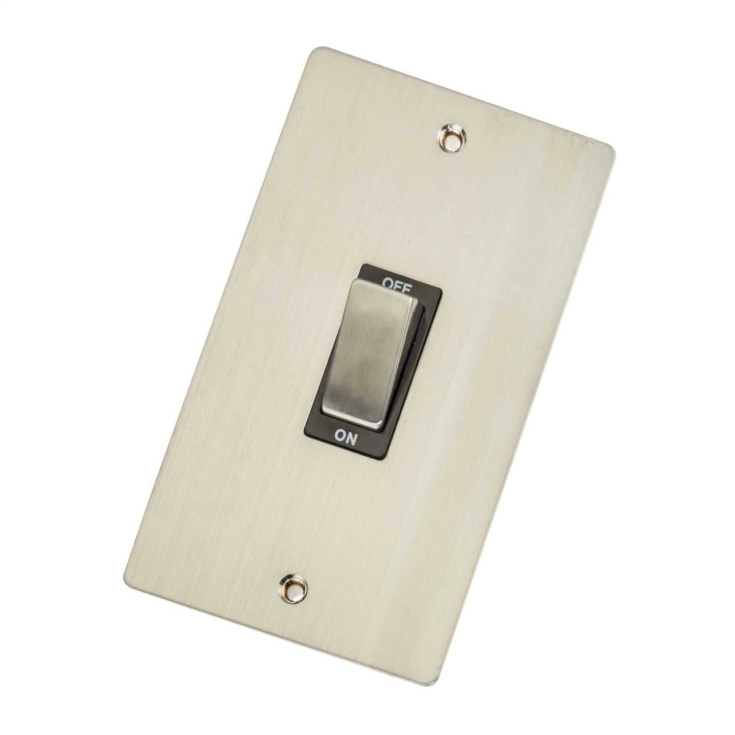 Scolmore Click Define 45A DP 2 Gang Vertical Switch Black Insert Stainless Steel