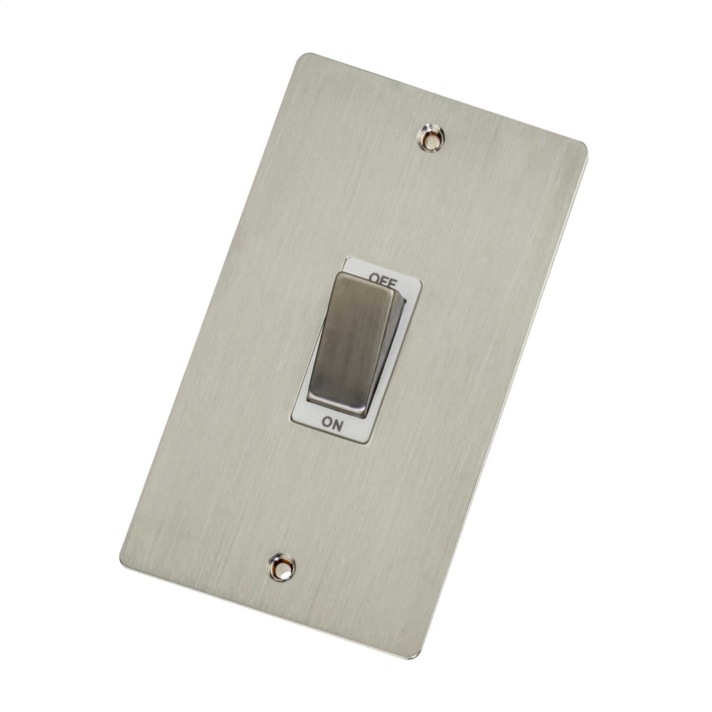 Scolmore Click Define 45A DP 2 Gang Vertical Switch White Insert Stainless Steel