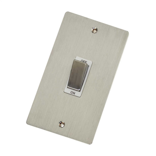 Scolmore Click Define 45A DP 2 Gang Vertical Switch White Insert Stainless Steel