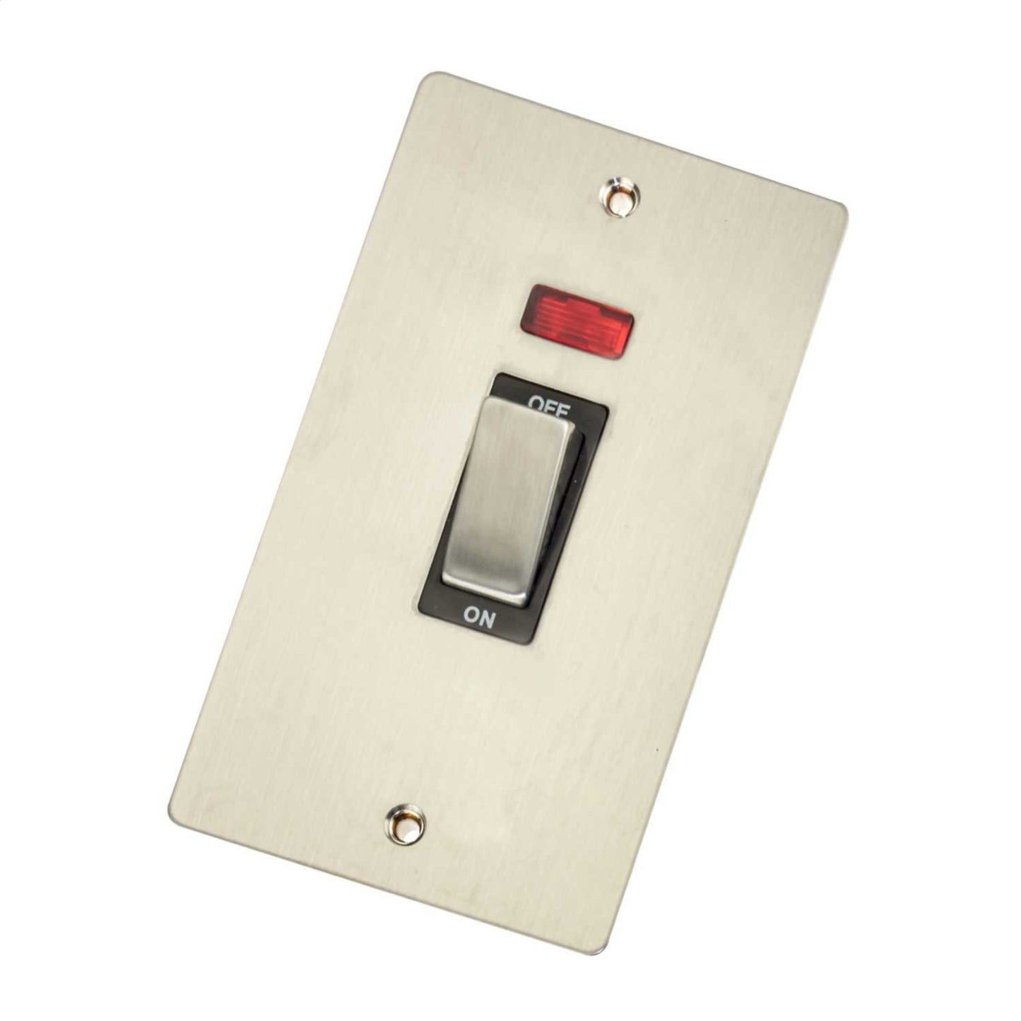Scolmore Click Define 45A DP 2 Gang Vertical Switch with Neon Black Insert Stainless Steel