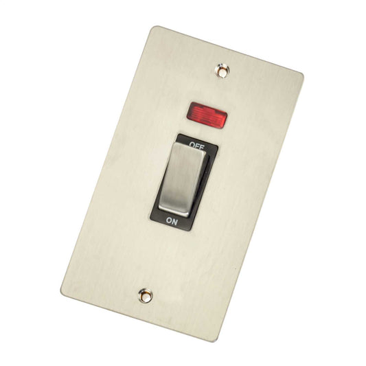 Scolmore Click Define 45A DP 2 Gang Vertical Switch with Neon Black Insert Stainless Steel