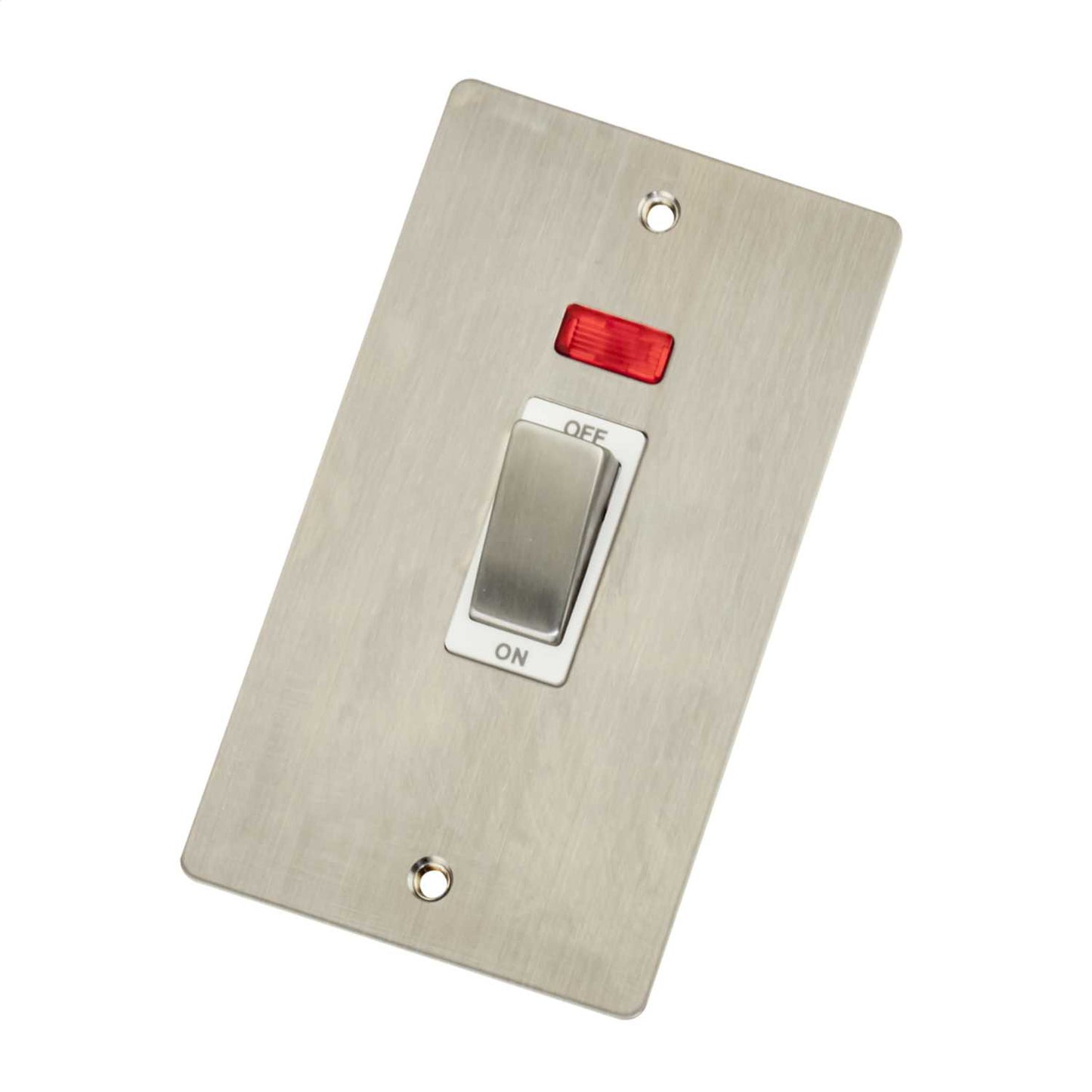 Scolmore Click Define 45A DP 2 Gang Vertical Switch with Neon White Insert Stainless Steel