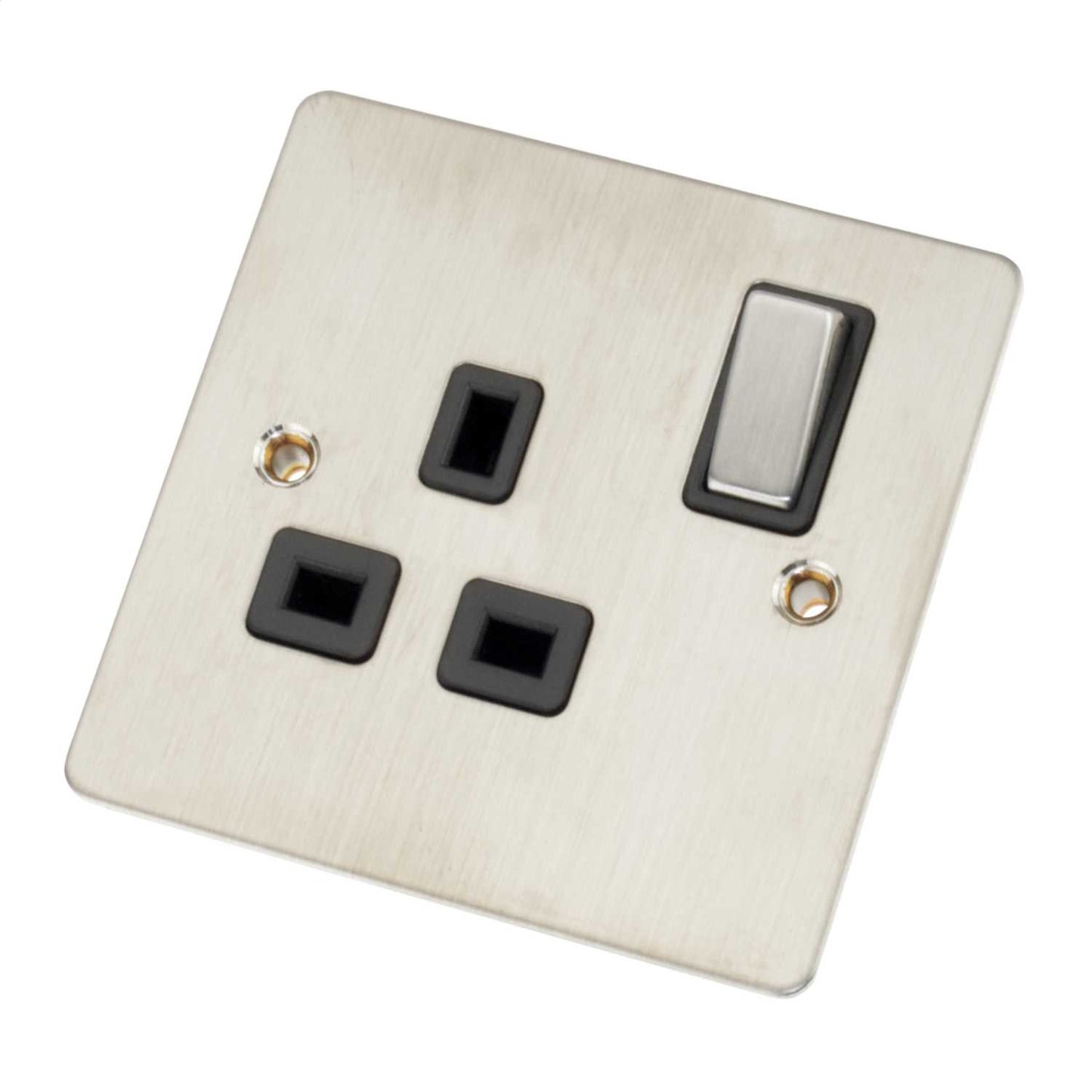 Scolmore Click Define 13A DP 1 Gang Switched Socket Black Insert Stainless Steel