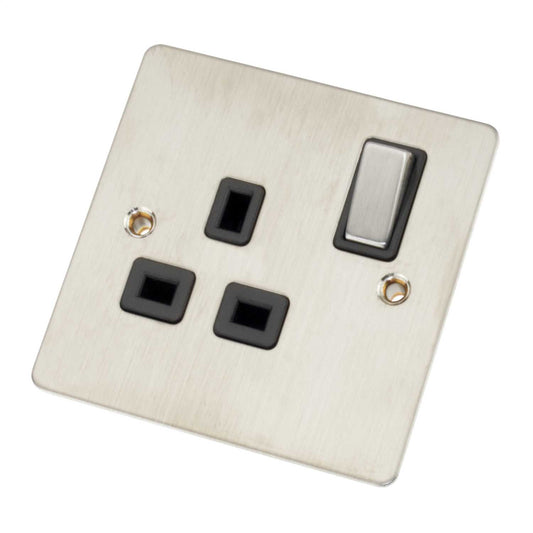 Scolmore Click Define 13A DP 1 Gang Switched Socket Black Insert Stainless Steel