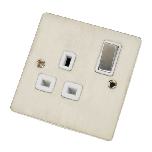 Scolmore Click Define 13A DP 1 Gang Switched Socket White Insert Stainless Steel