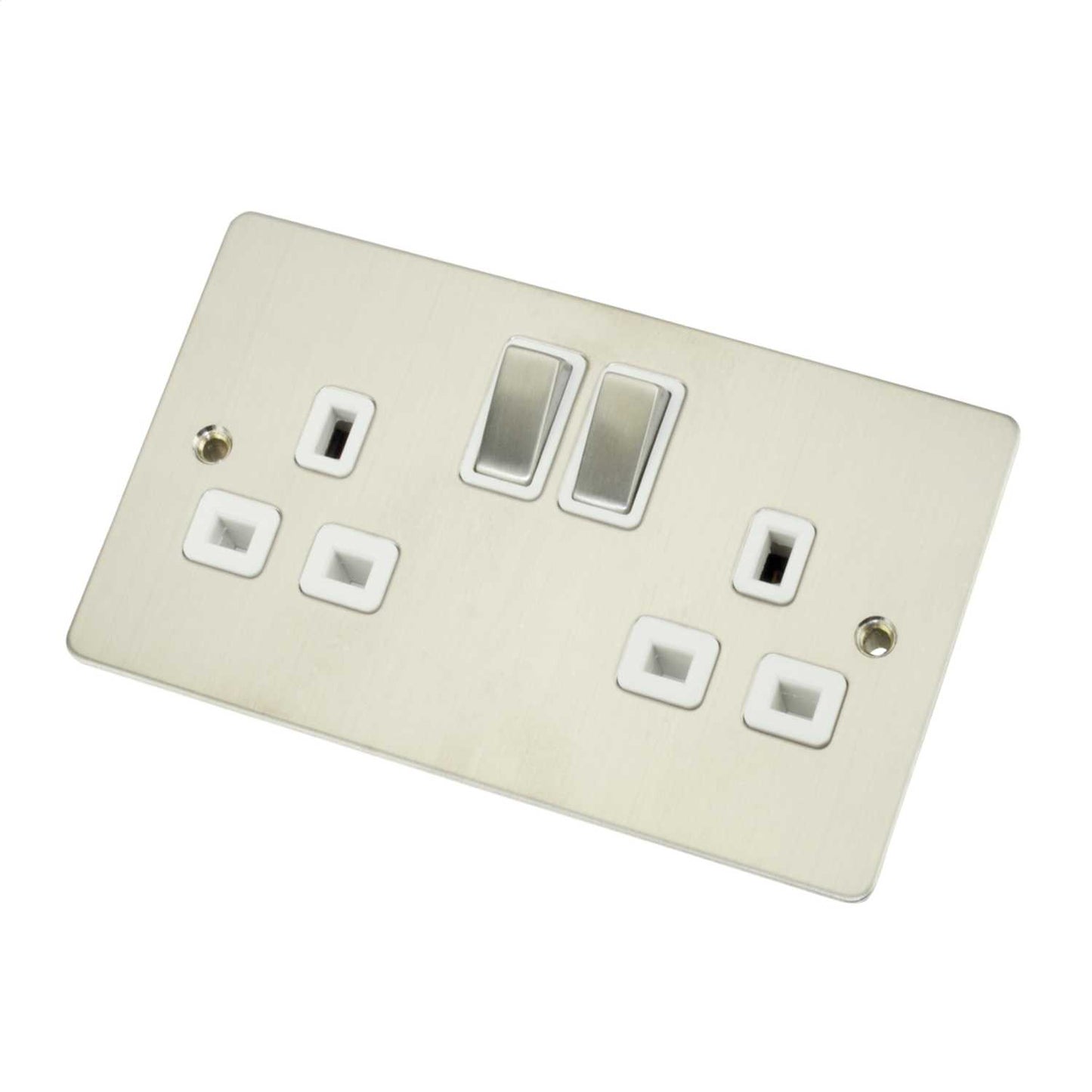 Scolmore Click Define 13A DP 2 Gang Switched Socket White Insert Stainless Steel