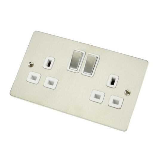 Scolmore Click Define 13A DP 2 Gang Switched Socket White Insert Stainless Steel