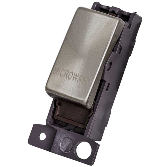Scolmore Click Mini Grid 10A Double Pole Switch Module marked Microwave Brushed Steel