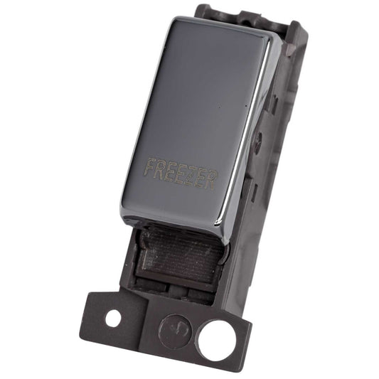 Scolmore Click Mini Grid 10A Double Pole Switch Module marked Freezer Polished Chrome
