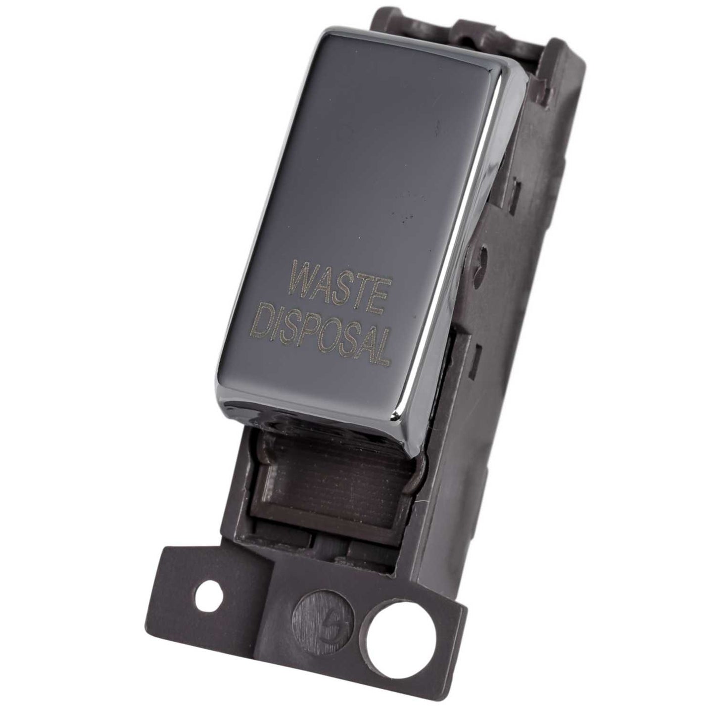 Scolmore Click Mini Grid 10A Double Pole Switch Module marked Waste Disposal Polished Chrome
