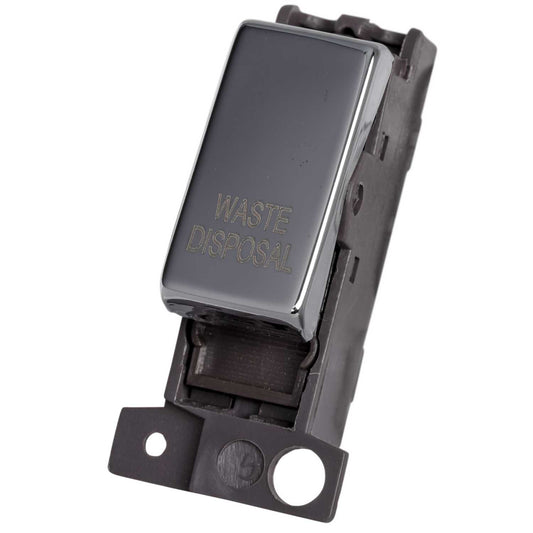 Scolmore Click Mini Grid 10A Double Pole Switch Module marked Waste Disposal Polished Chrome