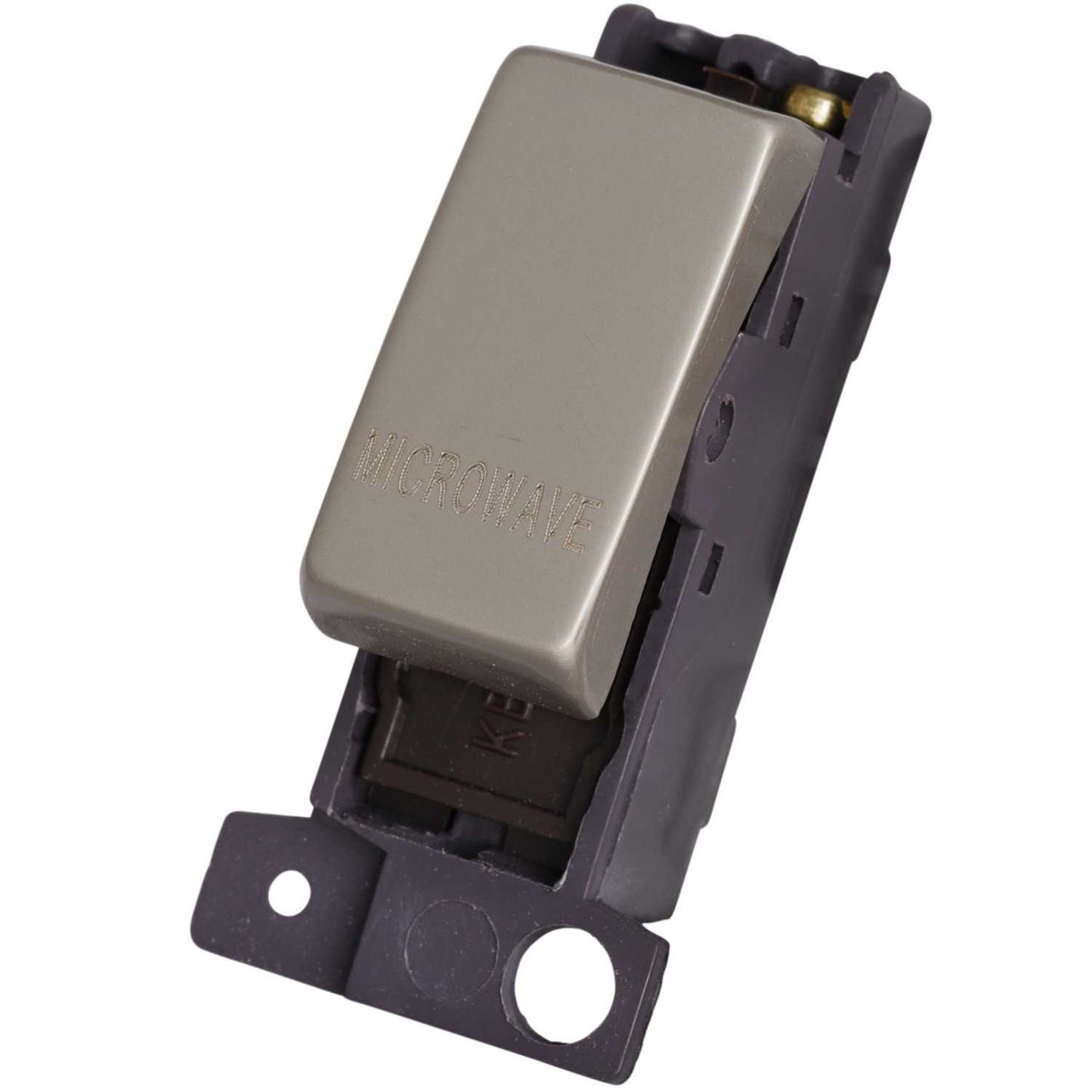 Scolmore Click Mini Grid 10A Double Pole Switch Module marked Microwave Pearl Nickel