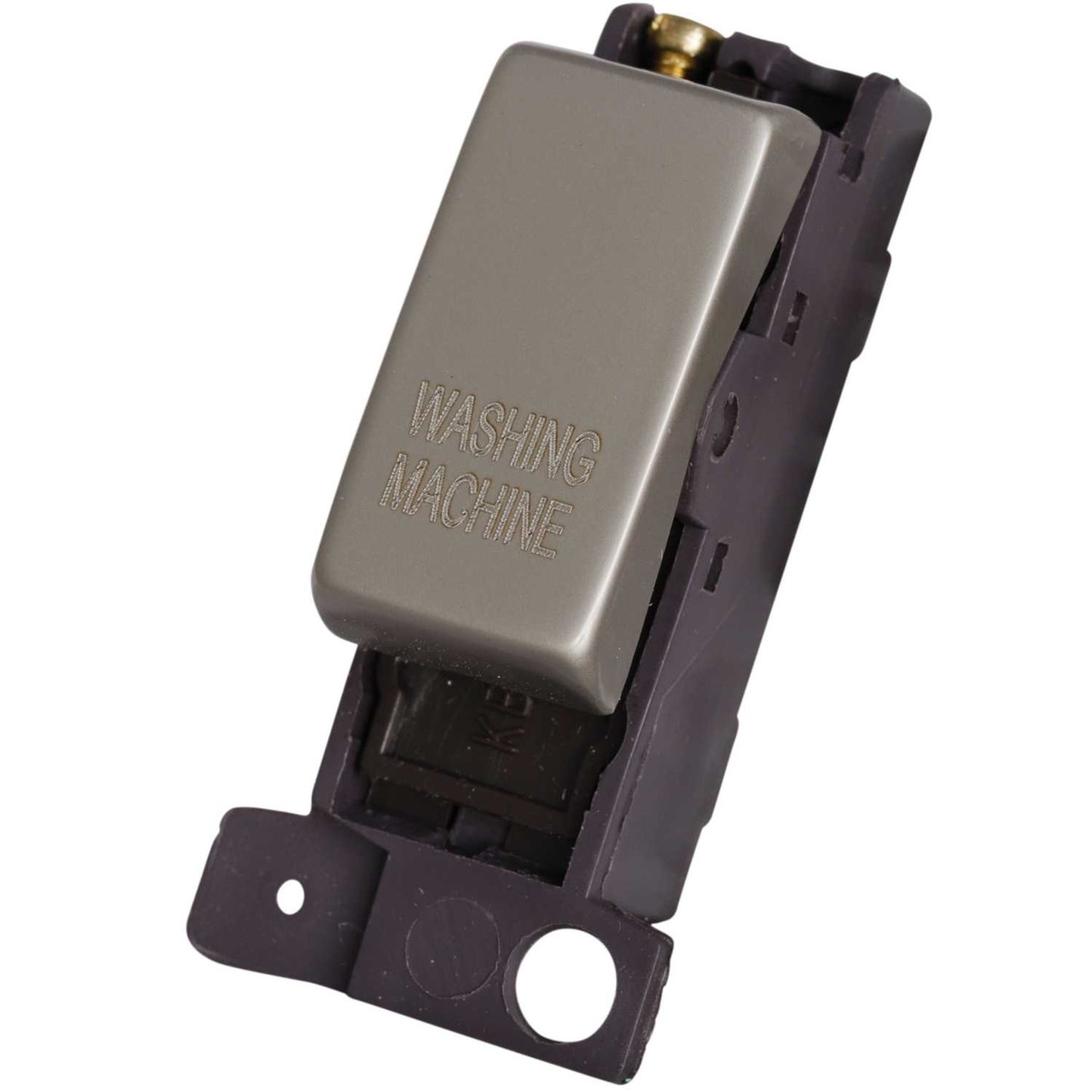 Scolmore Click Mini Grid 10A Double Pole Switch Module marked Washing Machine Pearl Nickel