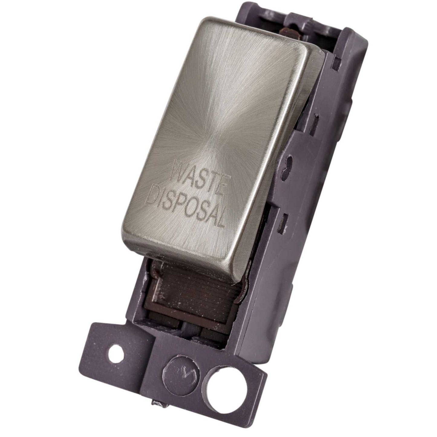Scolmore Click Mini Grid 10A Double Pole Switch Module marked Waste Disposal Satin Chrome