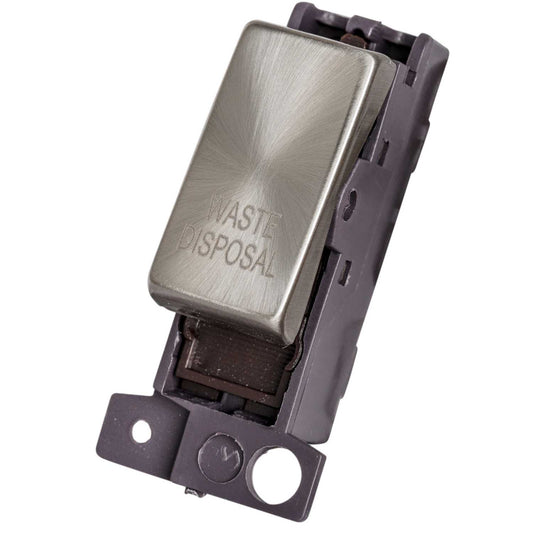 Scolmore Click Mini Grid 10A Double Pole Switch Module marked Waste Disposal Satin Chrome