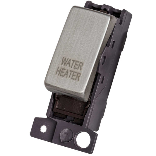 Scolmore Click Mini Grid 10A Double Pole Switch Module marked Water Heater Stainless Steel