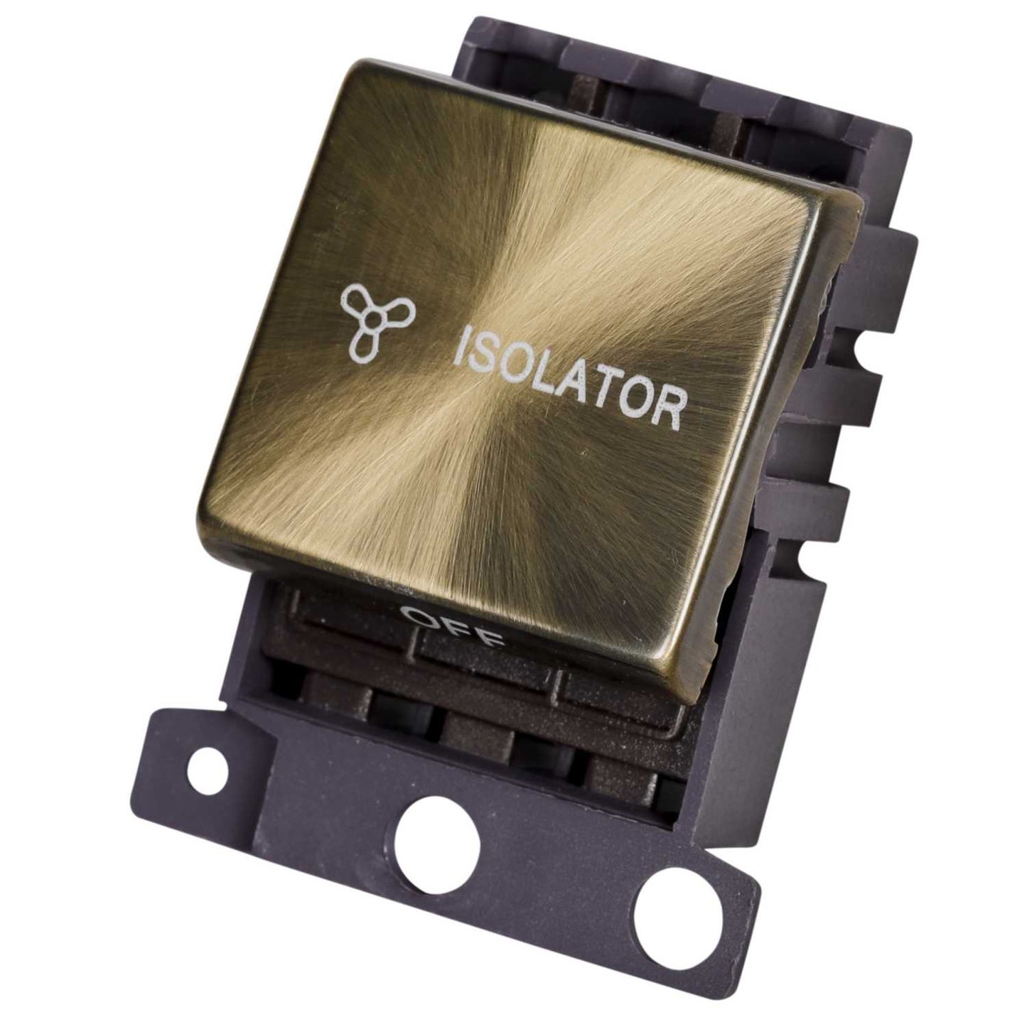 Scolmore Click Mini Grid 10A Triple Pole Fan Isolator Switch Module Antique Brass