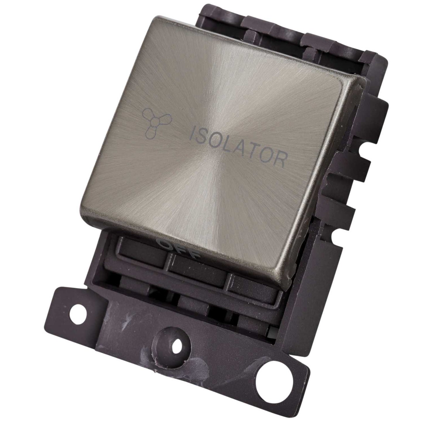 Scolmore Click Mini Grid 10A Triple Pole Fan Isolator Switch Module Brushed Steel
