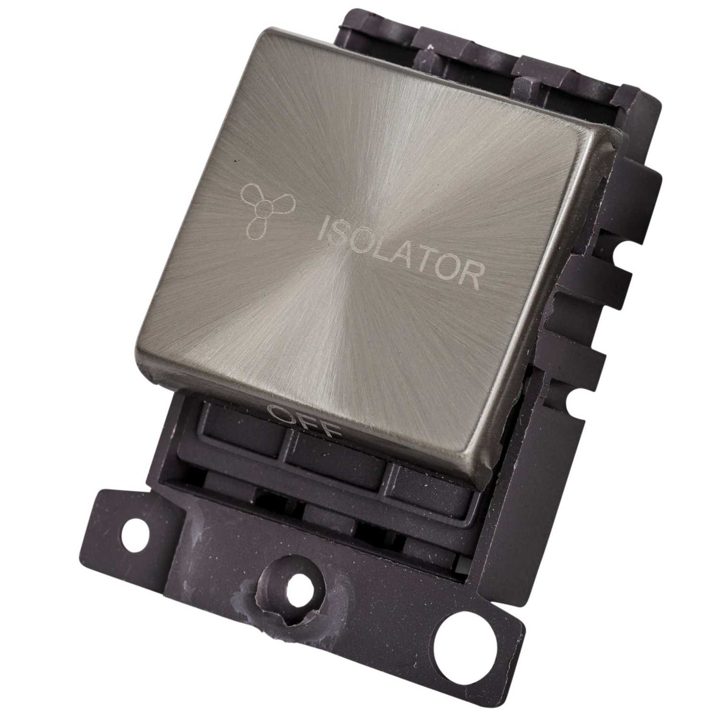 Scolmore Click Mini Grid 10A Triple Pole Fan Isolator Switch Module Satin Chrome