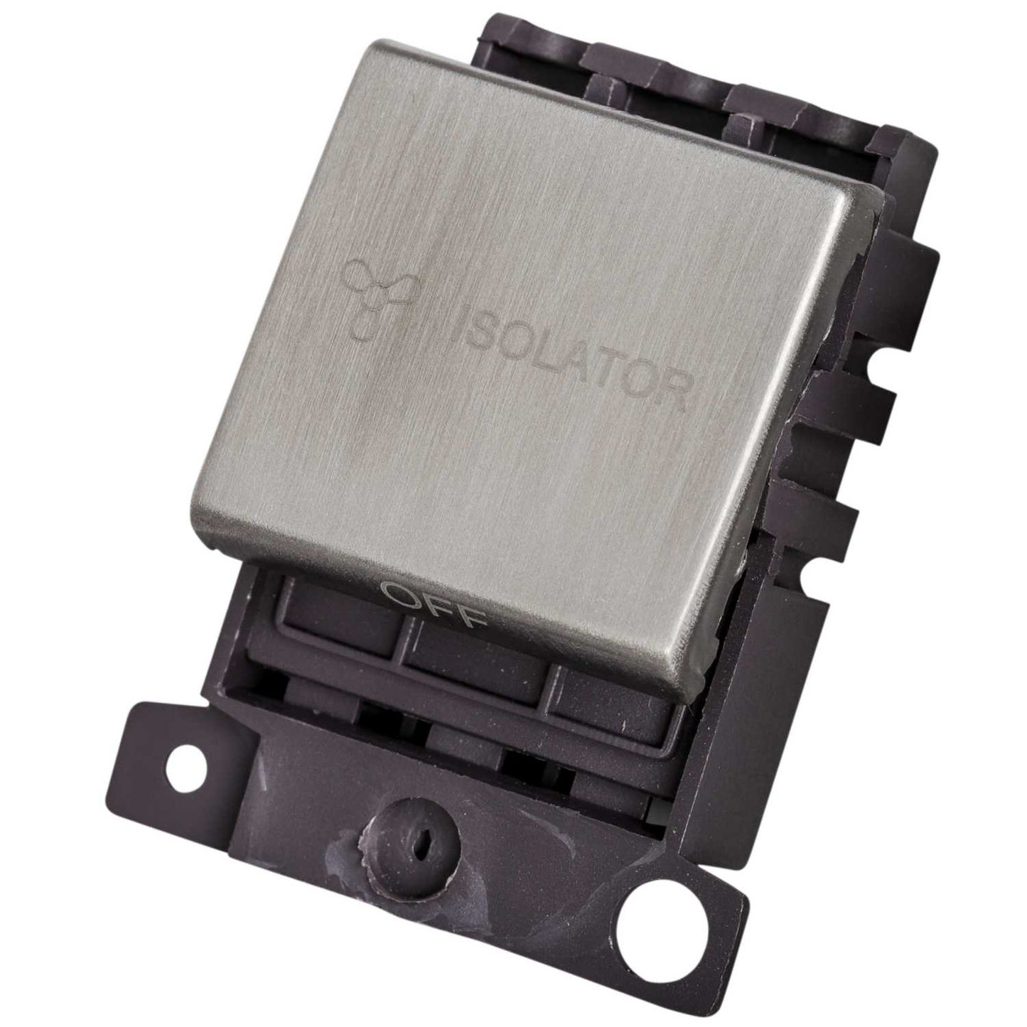 Scolmore Click Mini Grid 10A Triple Pole Fan Isolator Switch Module Stainless Steel