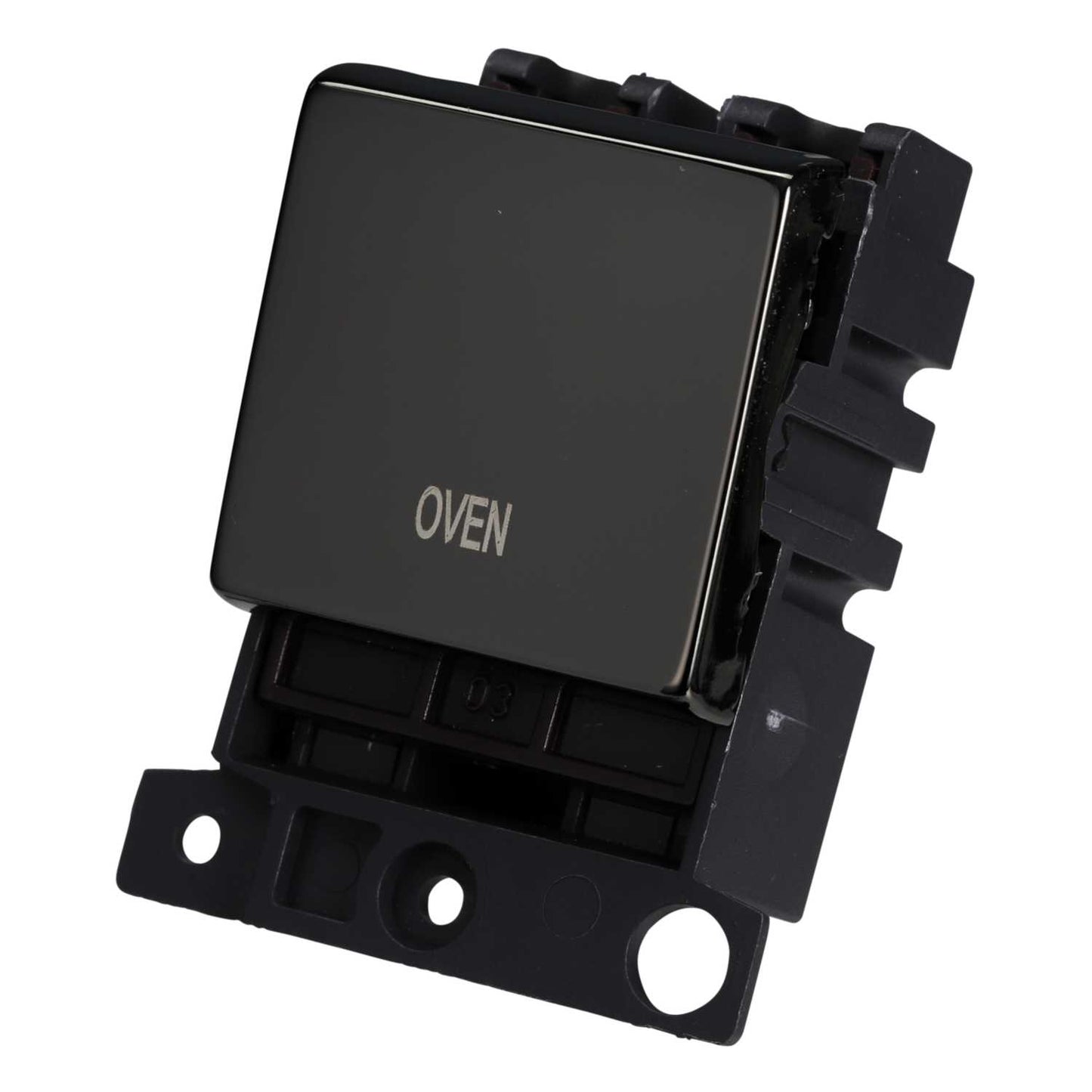 Scolmore Click Mini Grid 20A Double Pole Switch Module marked Oven Black Nickel