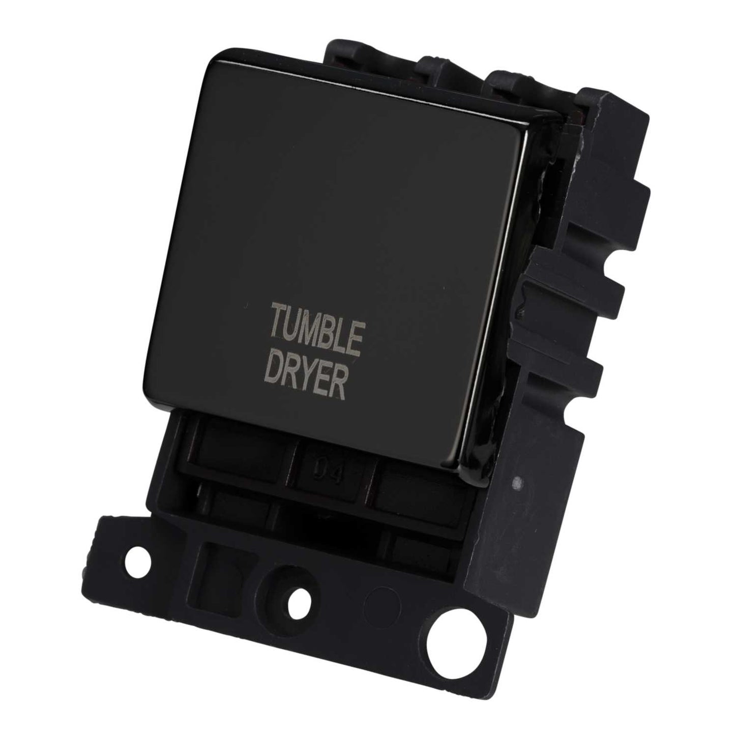 Scolmore Click Mini Grid 20A Double Pole Switch Module marked Tumble Dryer Black Nickel