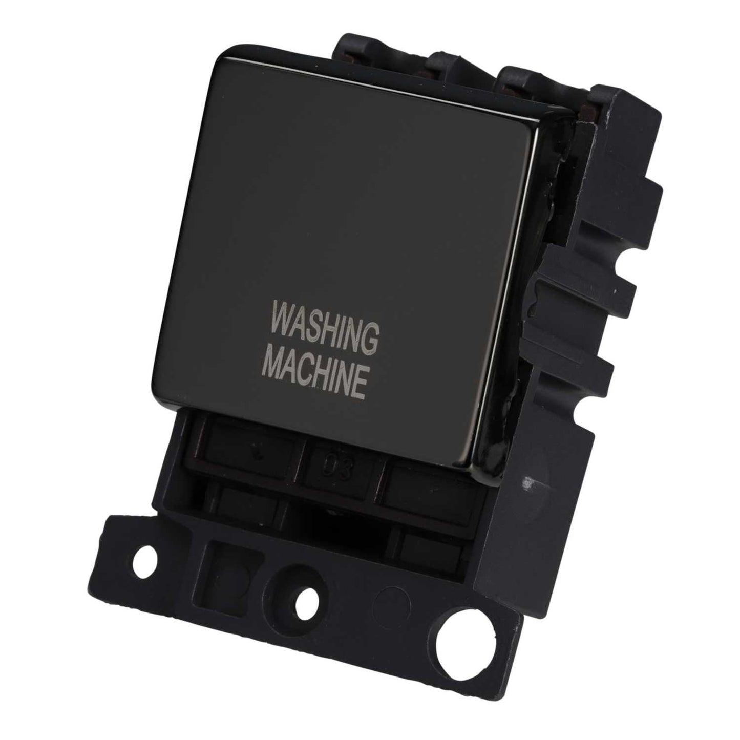Scolmore Click Mini Grid 20A Double Pole Switch Module marked Washing Machine Black Nickel