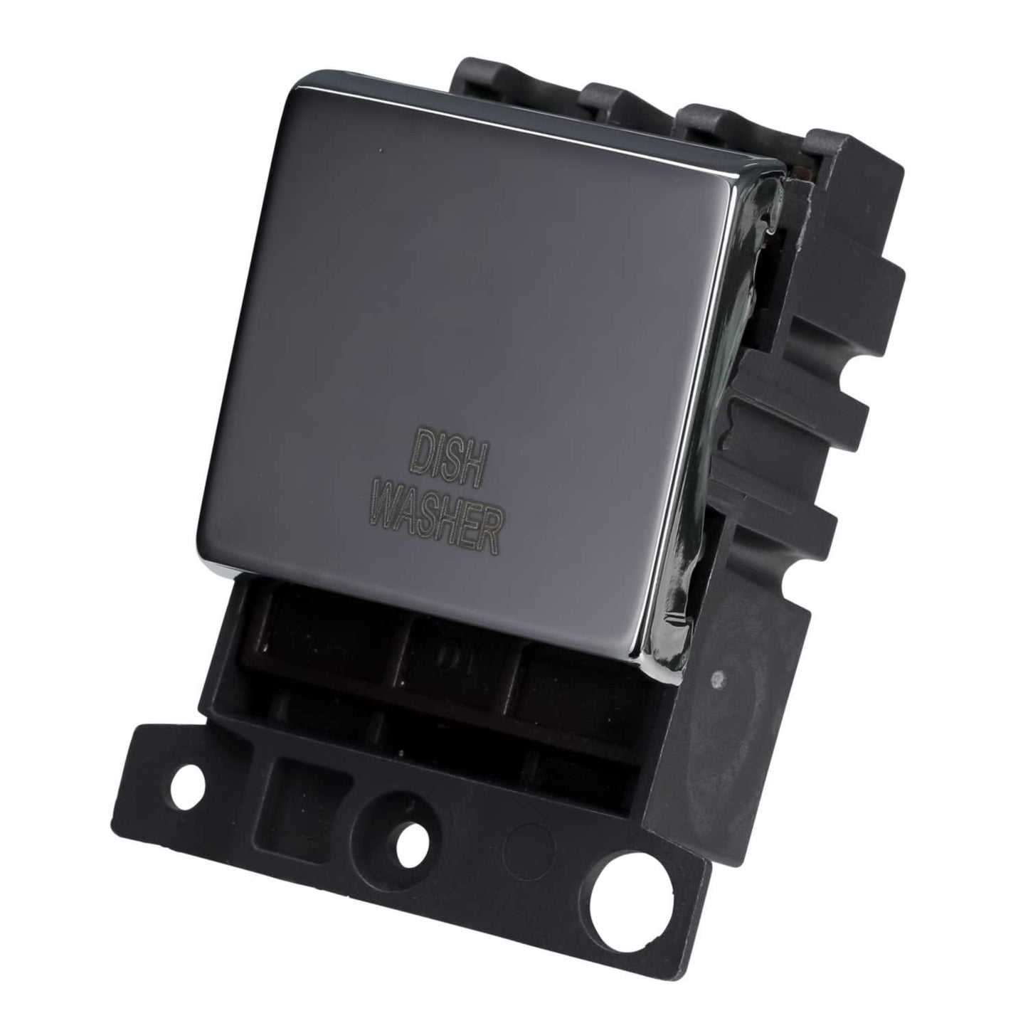 Scolmore Click Mini Grid 20A Double Pole Switch Module marked Dishwasher Polished Chrome