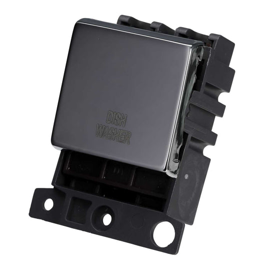 Scolmore Click Mini Grid 20A Double Pole Switch Module marked Dishwasher Polished Chrome