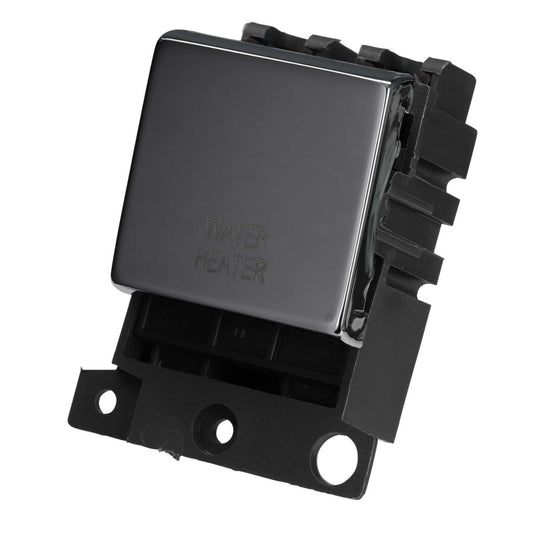 Scolmore Click Mini Grid 20A Double Pole Switch Module marked Water Heater Polished Chrome