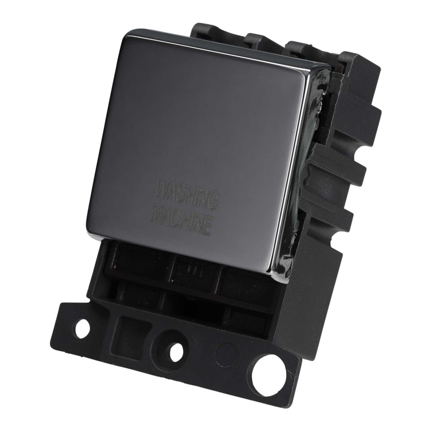 Scolmore Click Mini Grid 20A Double Pole Switch Module marked Washing Machine Polished Chrome