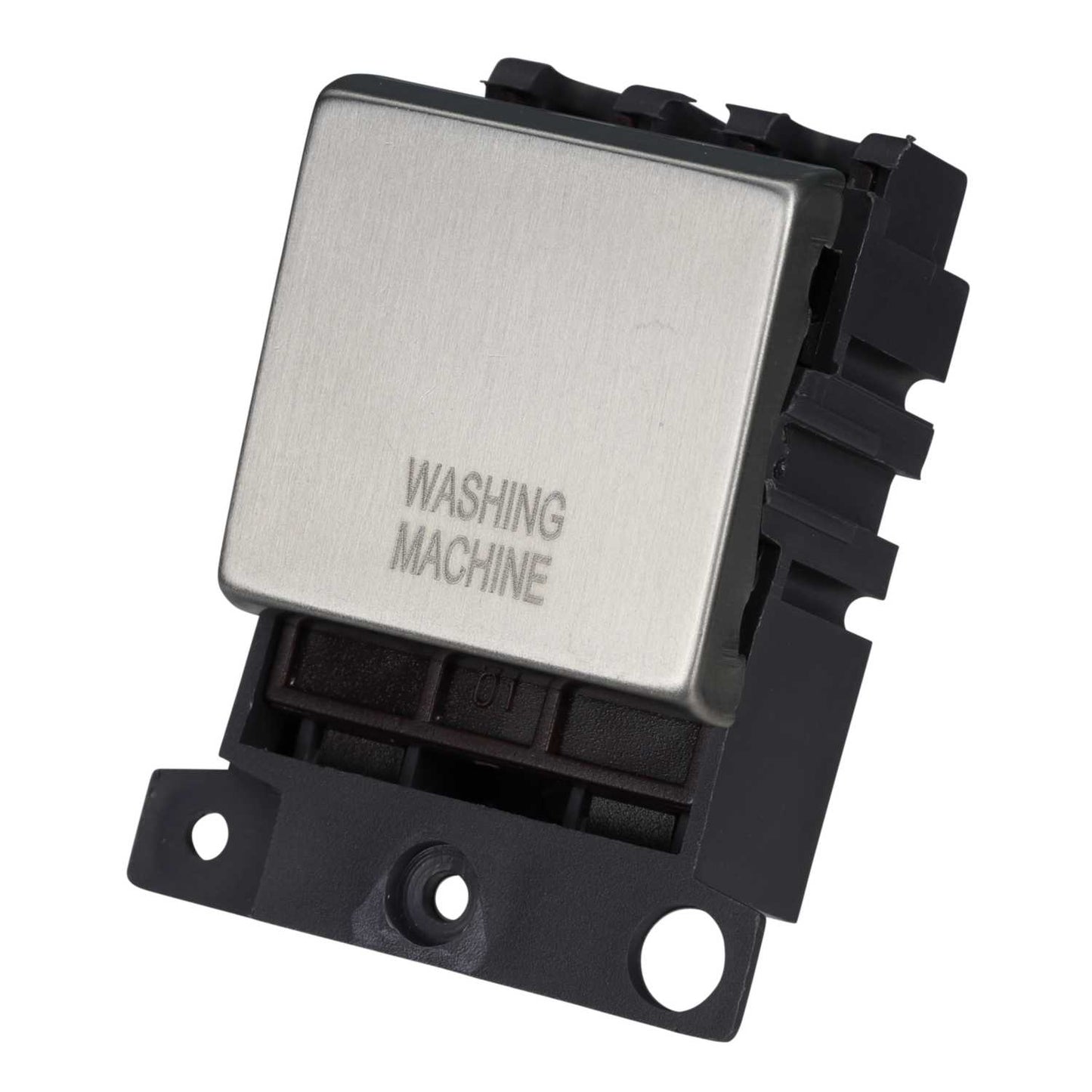 Scolmore Click Mini Grid 20A Double Pole Switch Module marked Washing Machine Stainless Steel