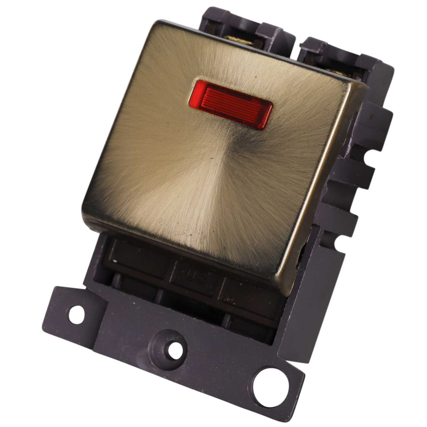 Scolmore Click Mini Grid 20A Double Pole Switch Module with Neon Antique Brass