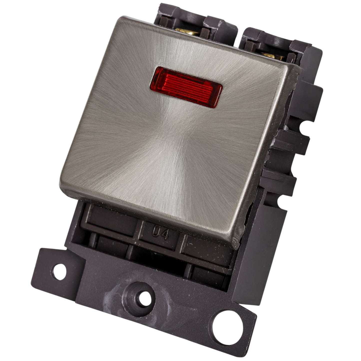 Scolmore Click Mini Grid 20A Double Pole Switch Module with Neon Brushed Steel